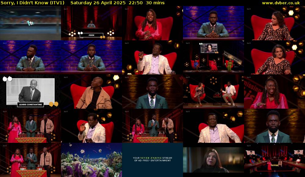 Sorry, I Didn't Know (ITV1) Saturday 26 April 2025 22:50 - 23:20