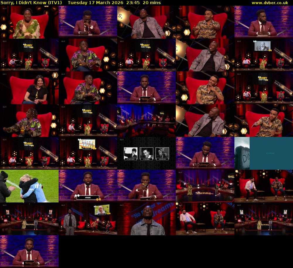 Sorry, I Didn't Know (ITV1) Tuesday 17 March 2026 23:45 - 00:05