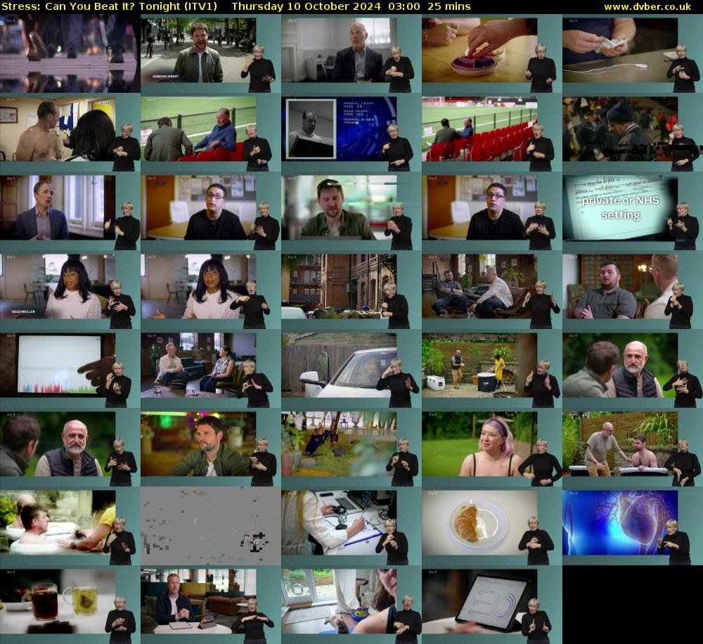 Stress: Can You Beat It? Tonight (ITV1) Thursday 10 October 2024 03:00 - 03:25