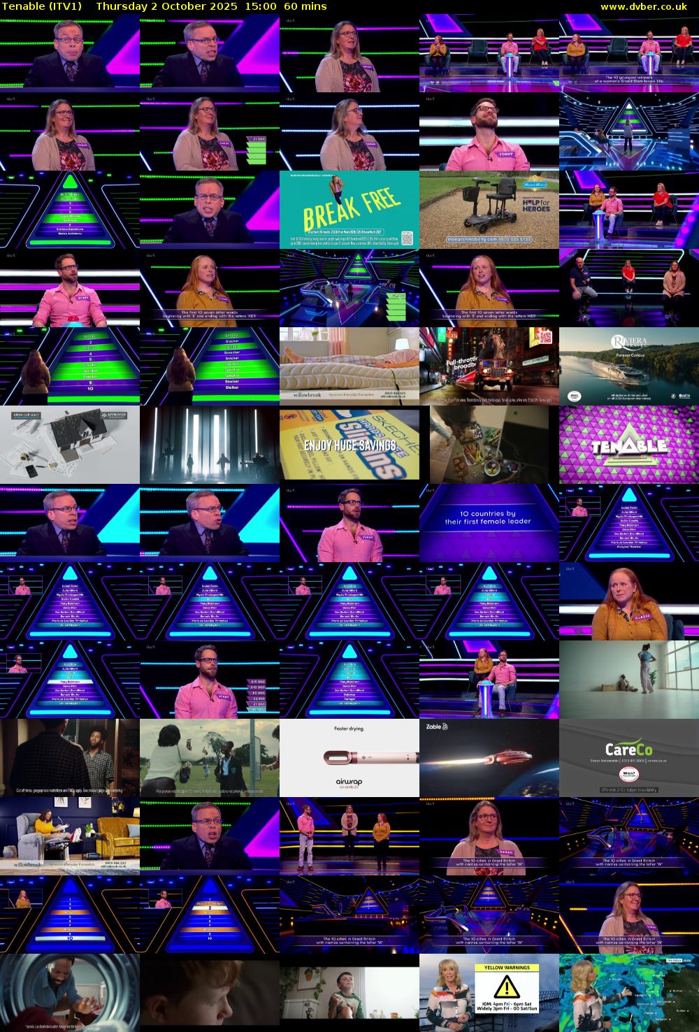 Tenable (ITV1) Thursday 2 October 2025 15:00 - 16:00