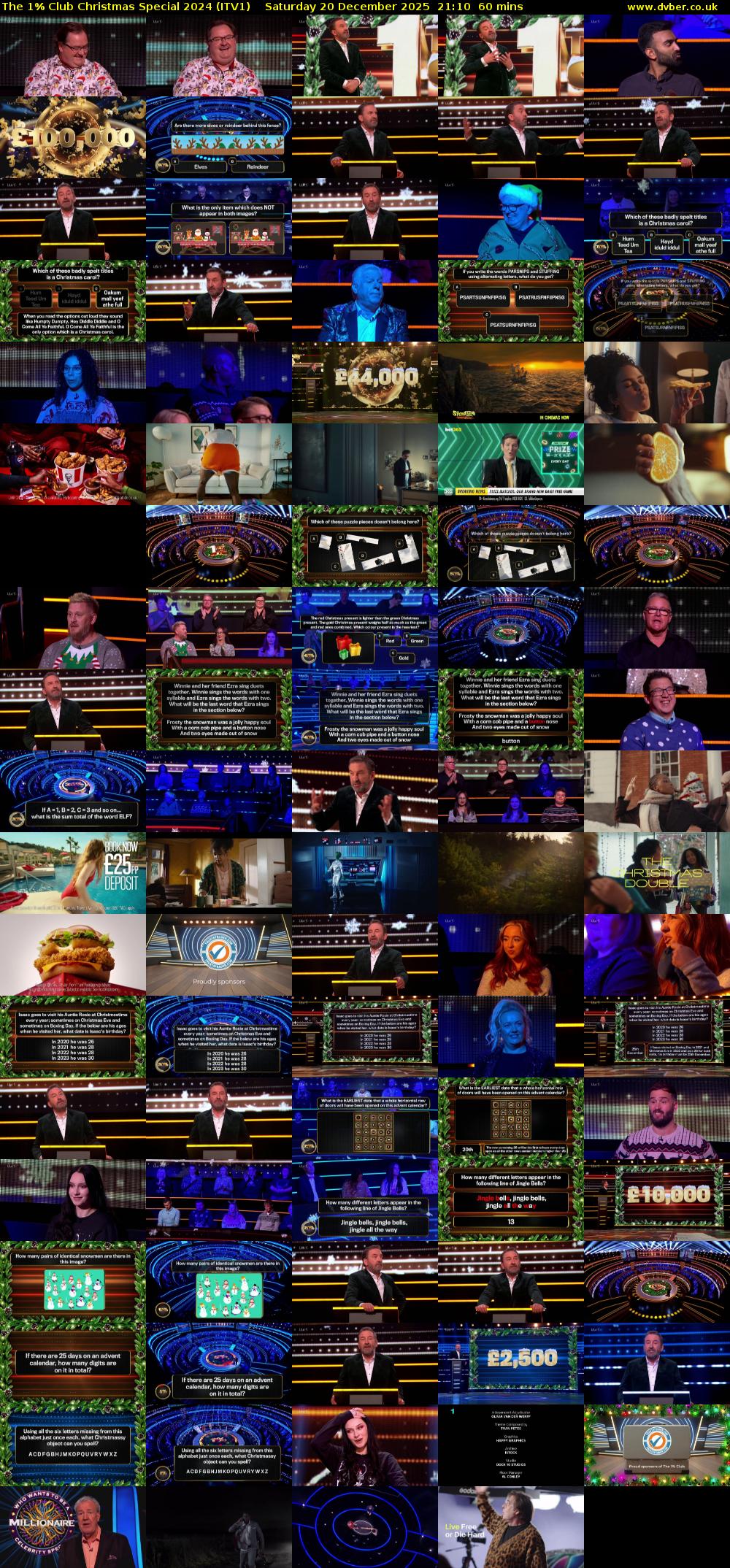 The 1% Club Christmas Special 2024 (ITV1) Saturday 20 December 2025 21:10 - 22:10