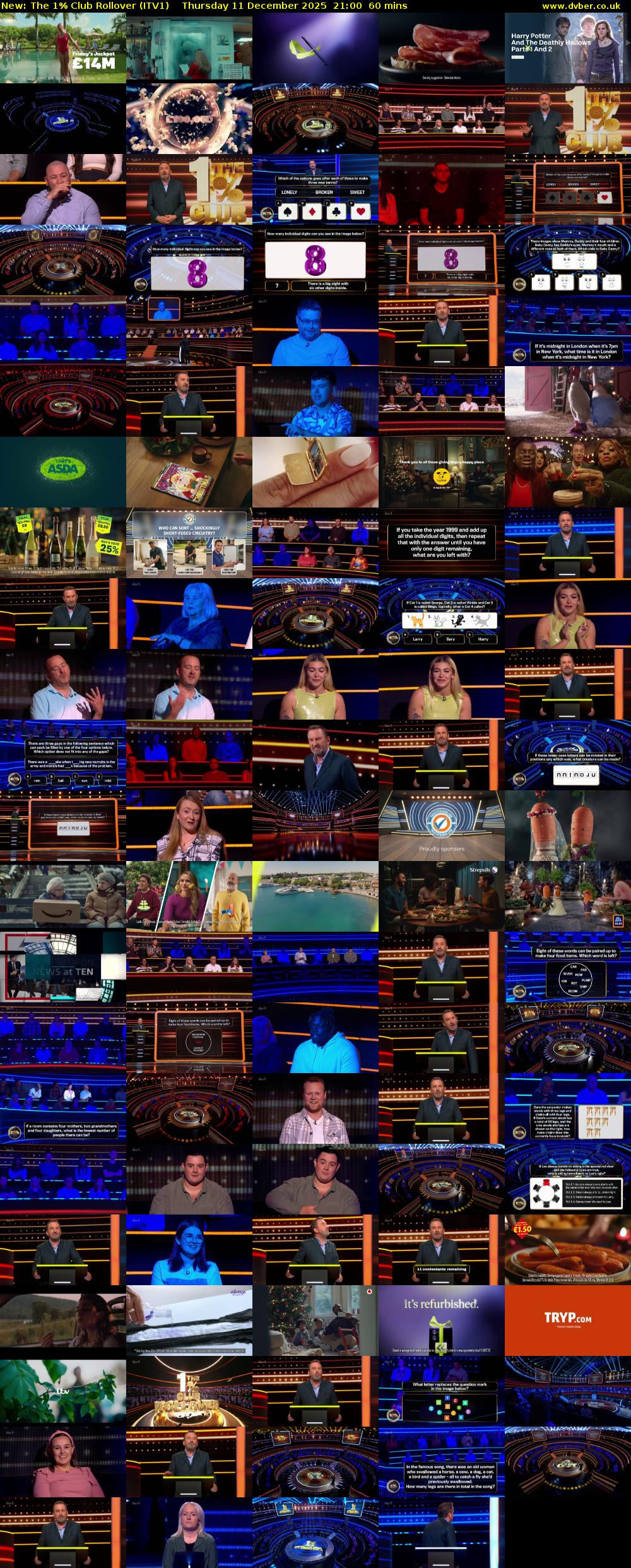 The 1% Club Rollover (ITV1) Thursday 11 December 2025 21:00 - 22:00