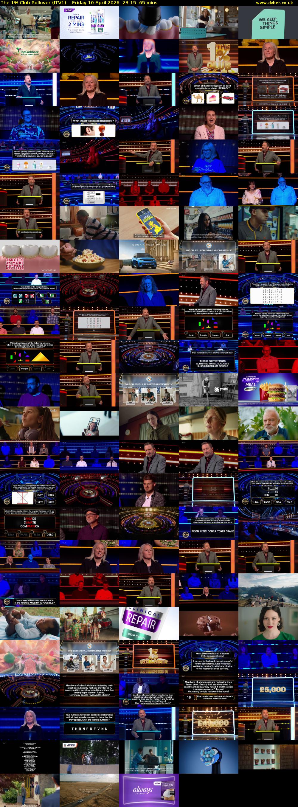 The 1% Club Rollover (ITV1) Friday 10 April 2026 23:15 - 00:20