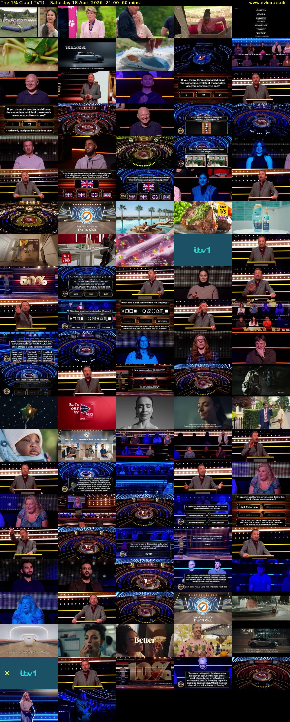 The 1% Club (ITV1) Saturday 18 April 2026 21:00 - 22:00