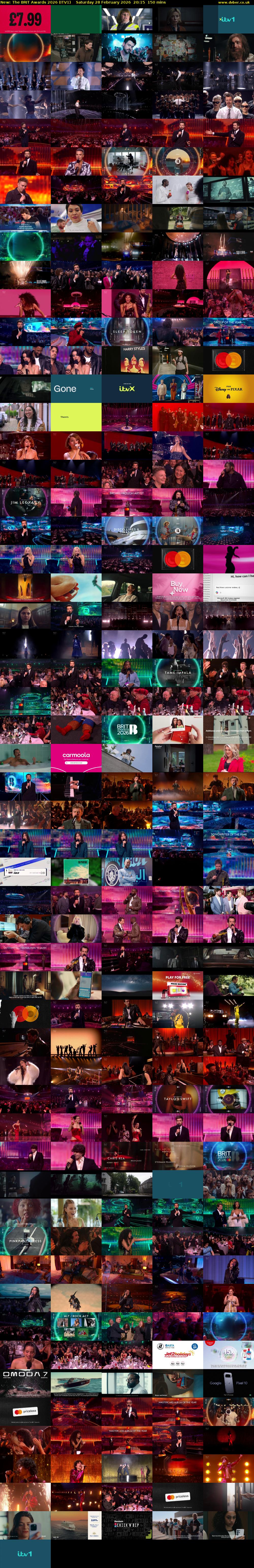The BRIT Awards 2026 (ITV1) Saturday 28 February 2026 20:15 - 22:45