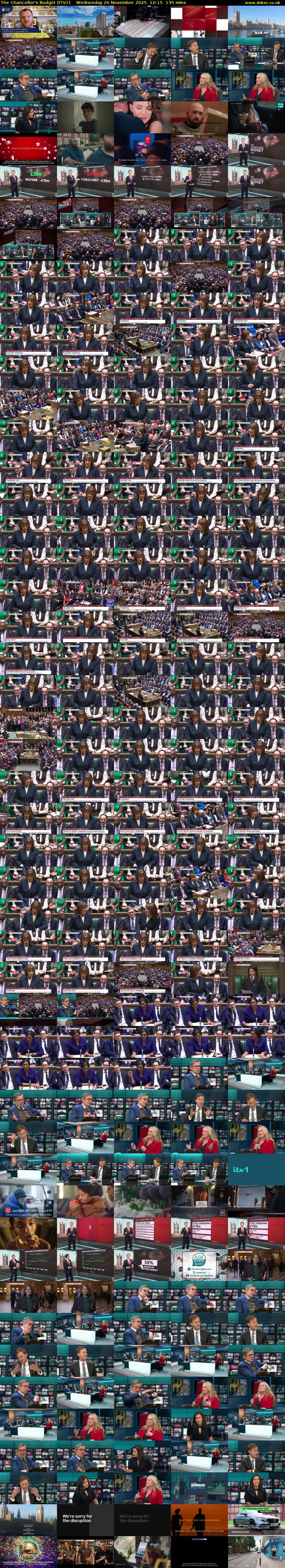 The Chancellor's Budget (ITV1) Wednesday 26 November 2025 12:15 - 14:30