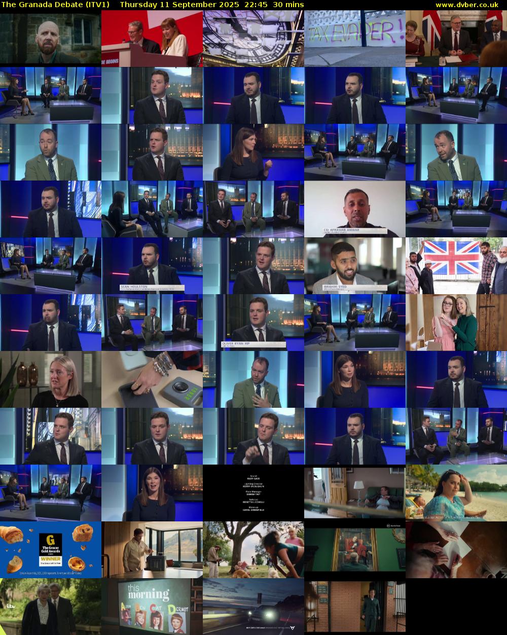 The Granada Debate (ITV1) Thursday 11 September 2025 22:45 - 23:15