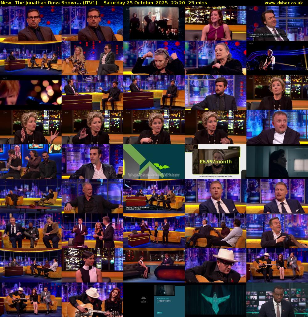 The Jonathan Ross Show:... (ITV1) Saturday 25 October 2025 22:20 - 22:45