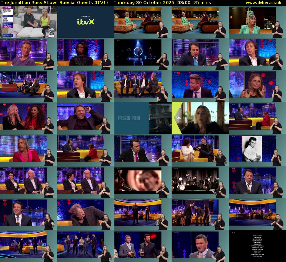 The Jonathan Ross Show: Special Guests (ITV1) Thursday 30 October 2025 03:00 - 03:25