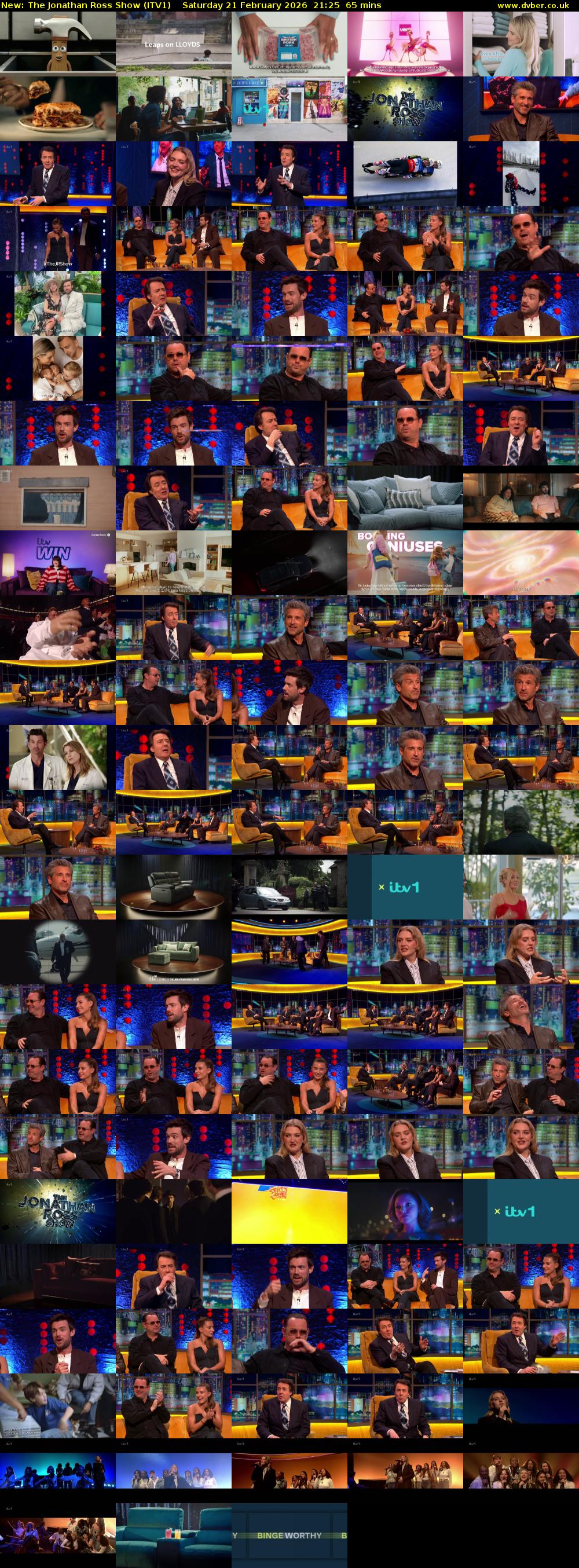 The Jonathan Ross Show (ITV1) Saturday 21 February 2026 21:25 - 22:30