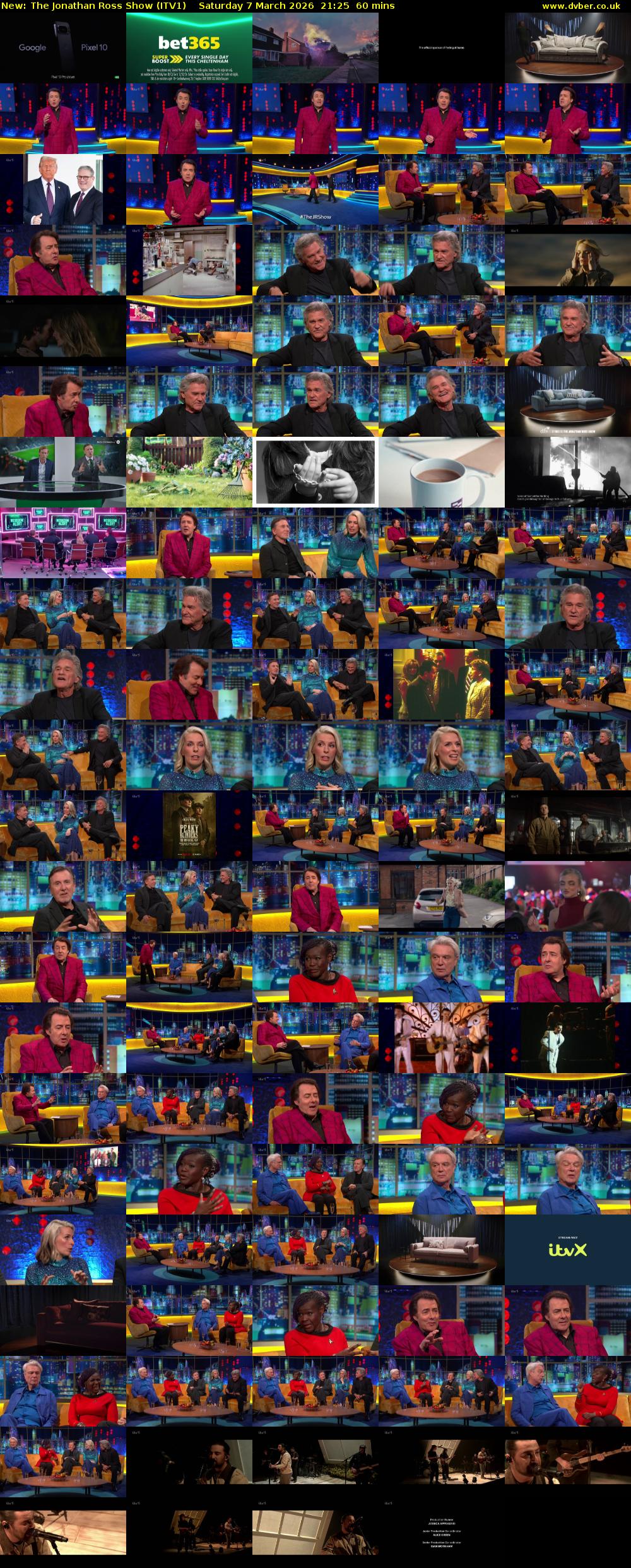The Jonathan Ross Show (ITV1) Saturday 7 March 2026 21:25 - 22:25