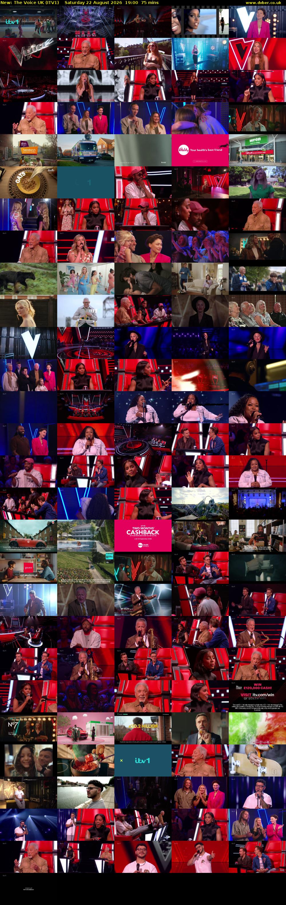 The Voice UK (ITV1) Saturday 22 August 2026 19:00 - 20:15