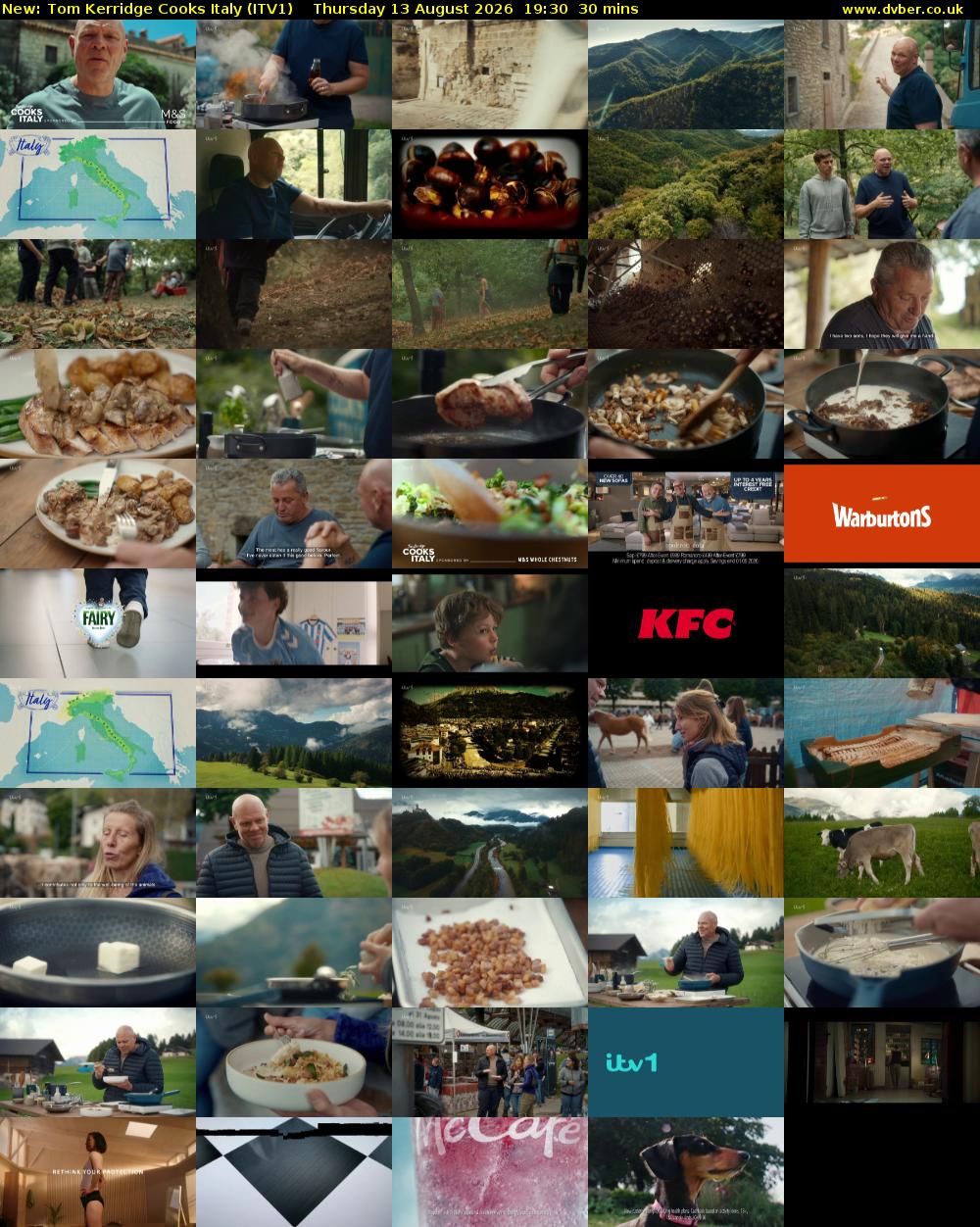 Tom Kerridge Cooks Italy (ITV1) Thursday 13 August 2026 19:30 - 20:00