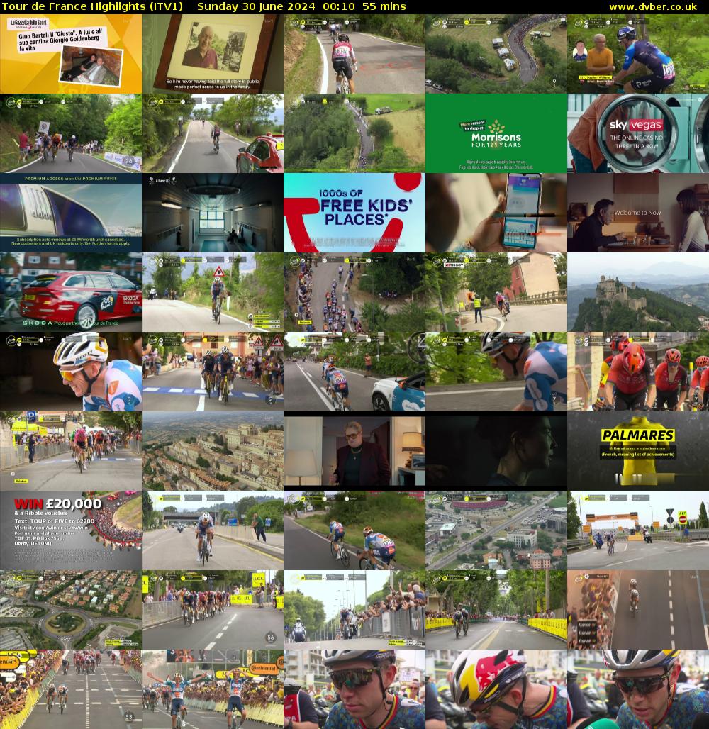 Tour De France Highlights (ITV1) Sunday 30 June 2024 00:10 - 01:05