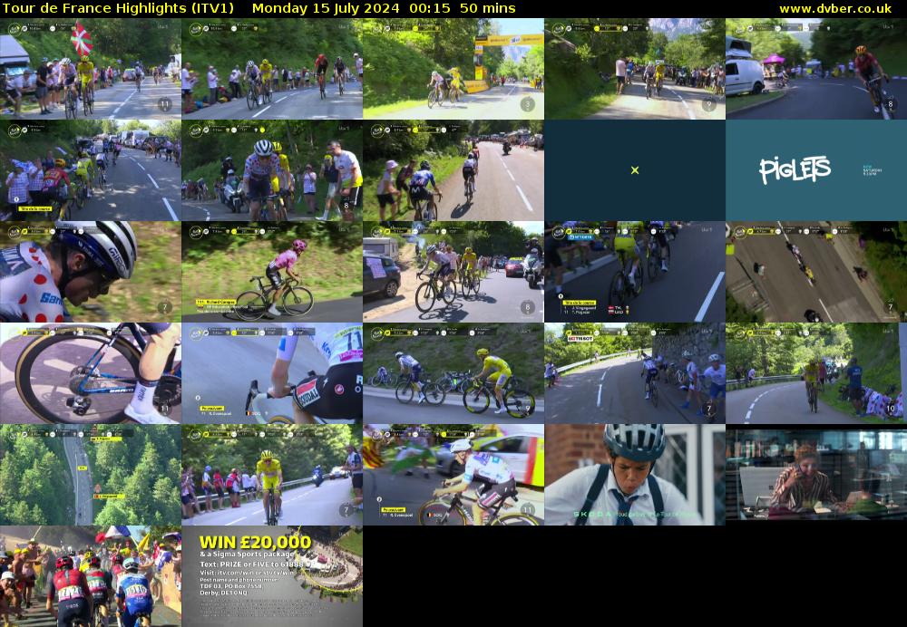 Tour De France Highlights (ITV1) Monday 15 July 2024 00:15 - 01:05