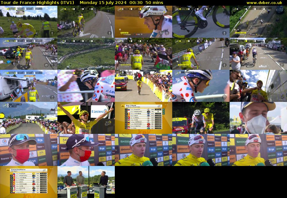 Tour De France Highlights (ITV1) Monday 15 July 2024 00:30 - 01:20