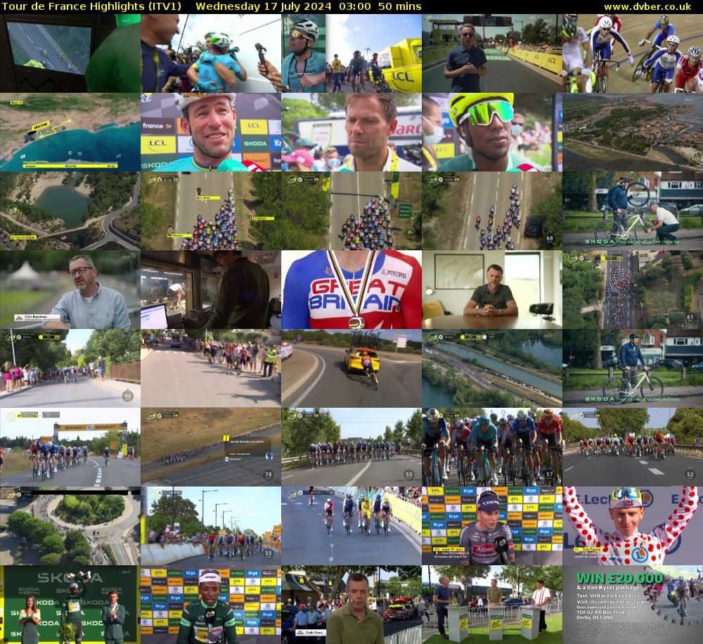 Tour De France Highlights (ITV1) Wednesday 17 July 2024 03:00 - 03:50