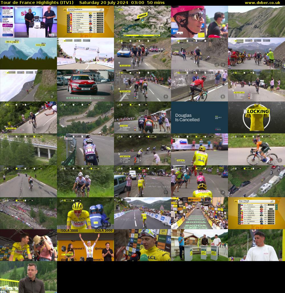 Tour De France Highlights (ITV1) Saturday 20 July 2024 03:00 - 03:50