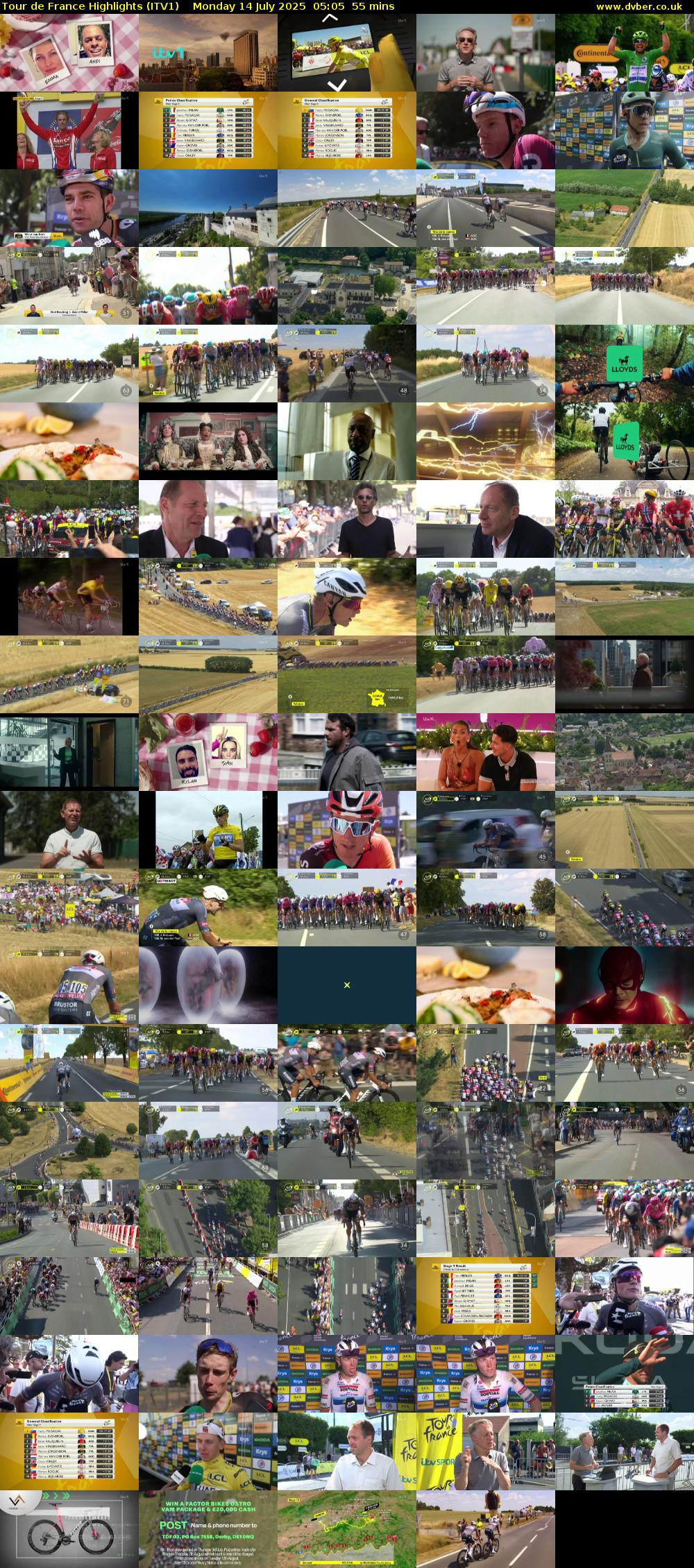 Tour De France Highlights (ITV1) Monday 14 July 2025 05:05 - 06:00