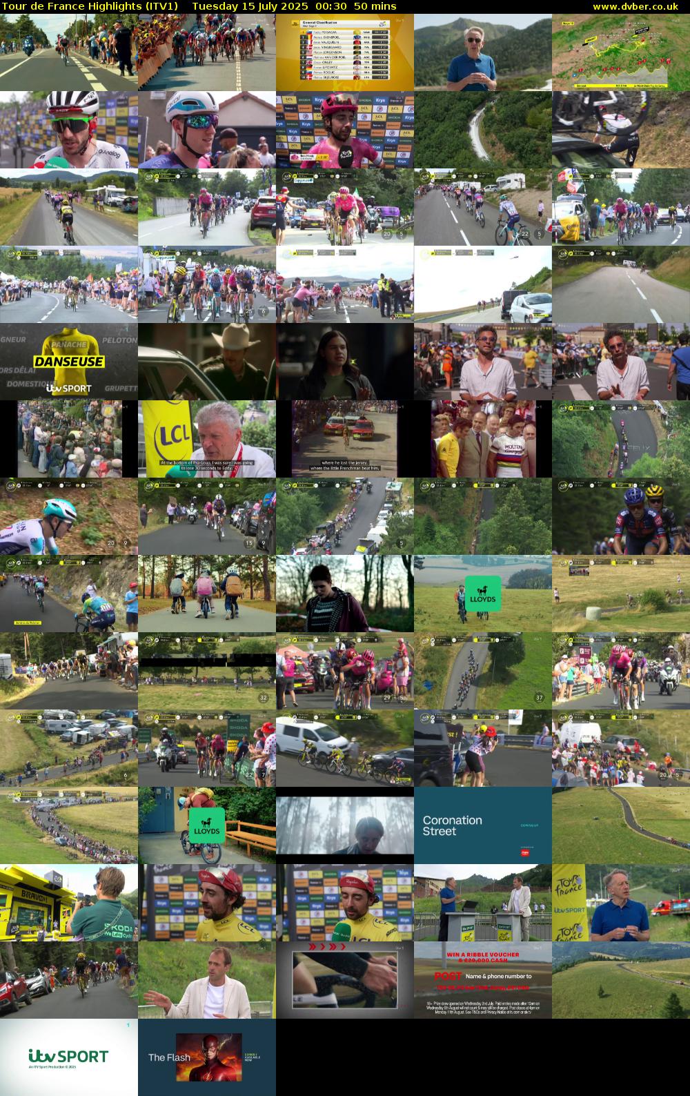 Tour De France Highlights (ITV1) Tuesday 15 July 2025 00:30 - 01:20