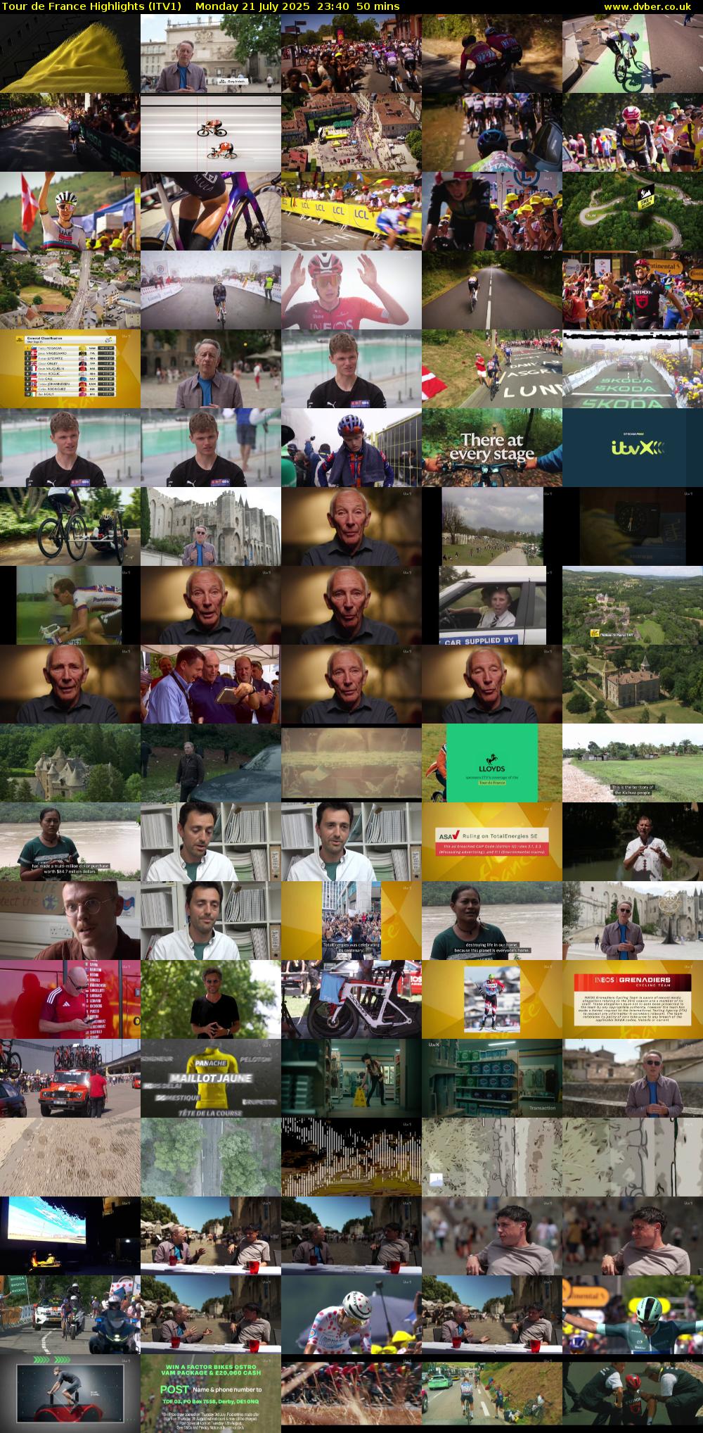 Tour De France Highlights (ITV1) Monday 21 July 2025 23:40 - 00:30