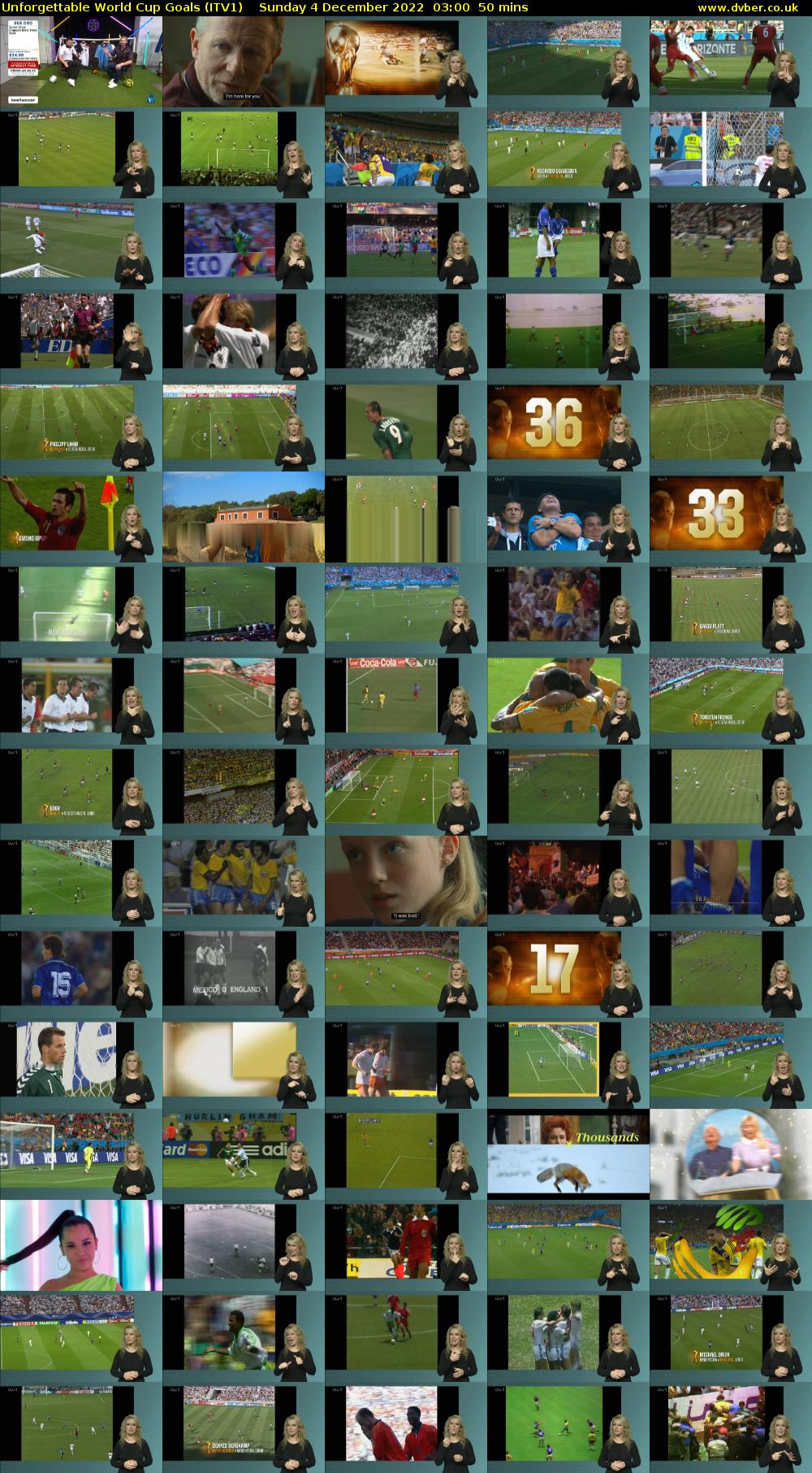 Unforgettable World Cup Goals (ITV1) Sunday 4 December 2022 03:00 - 03:50