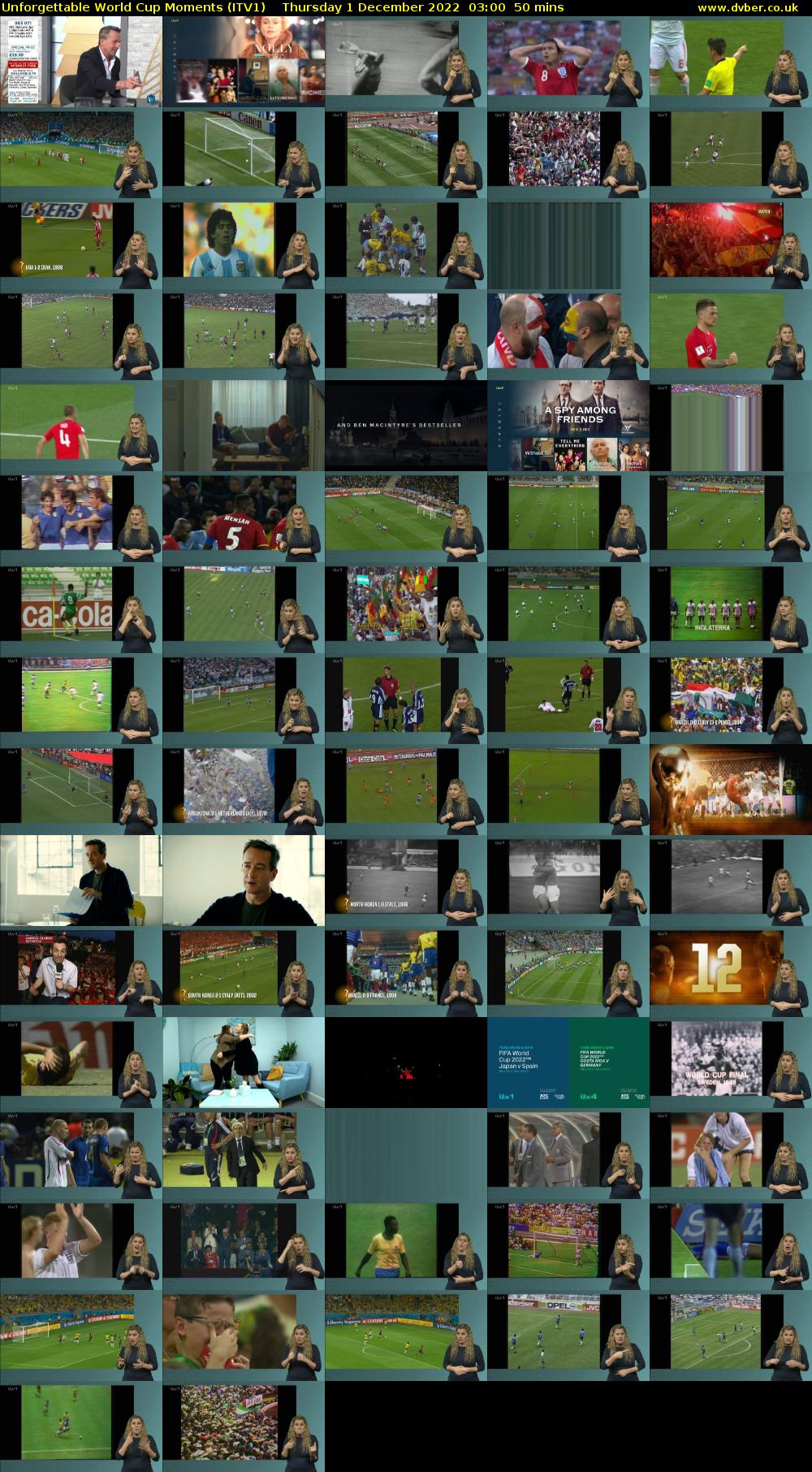 Unforgettable World Cup Moments (ITV1) Thursday 1 December 2022 03:00 - 03:50