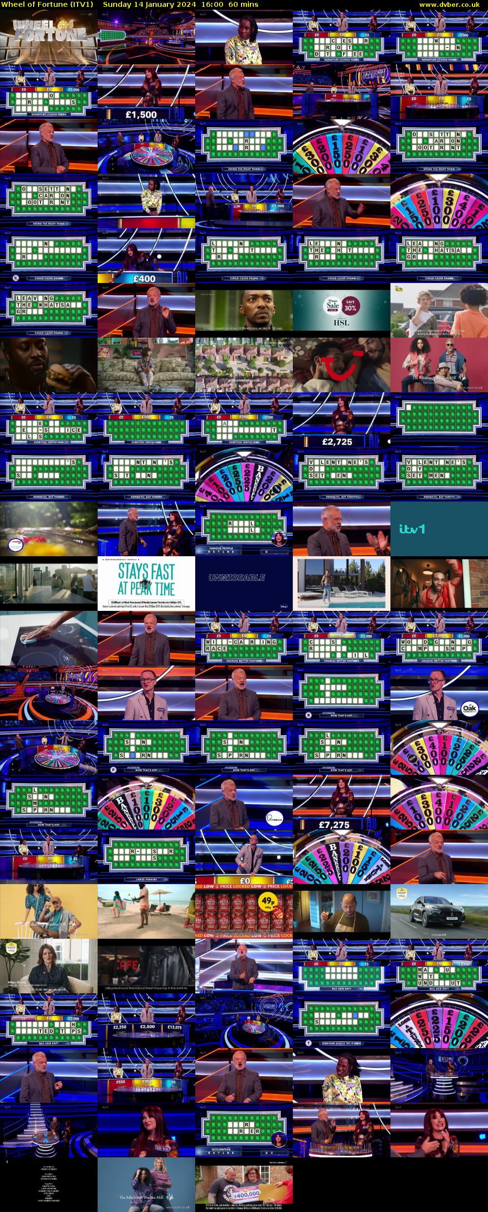 Wheel of Fortune (ITV1) Sunday 14 January 2024 16:00 - 17:00