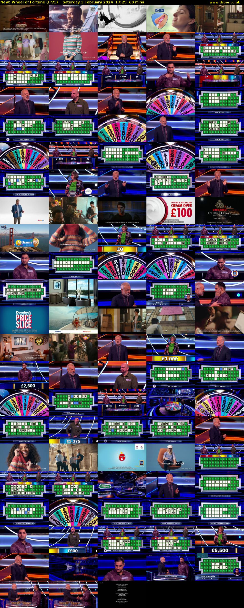 Wheel of Fortune (ITV1) Saturday 3 February 2024 17:25 - 18:25