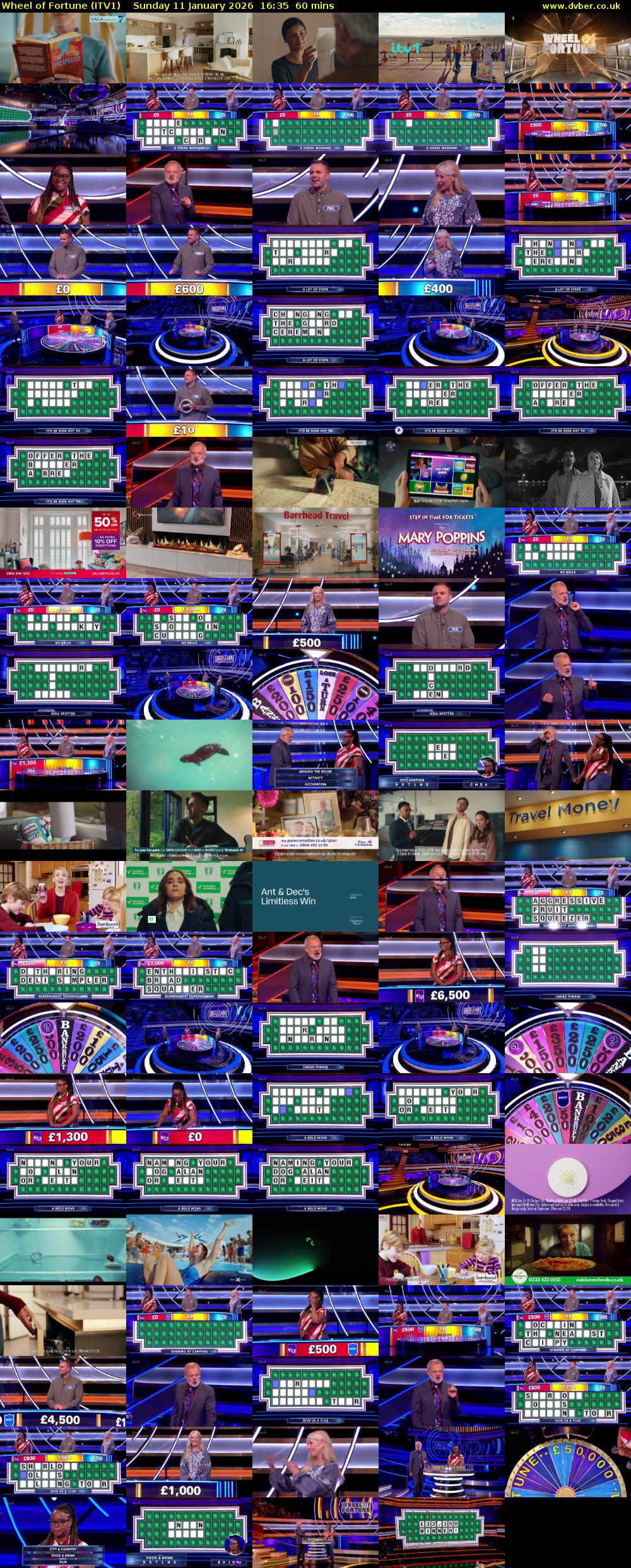 Wheel of Fortune (ITV1) Sunday 11 January 2026 16:35 - 17:35