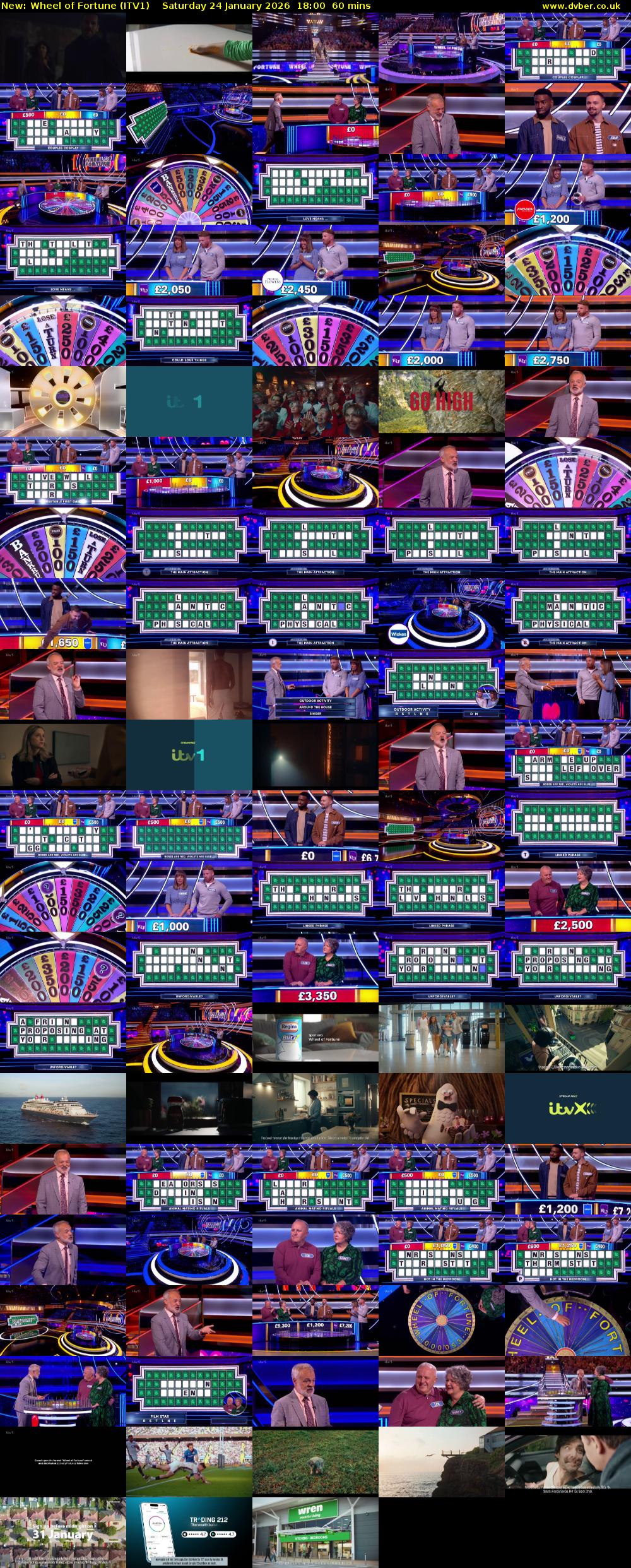 Wheel of Fortune (ITV1) Saturday 24 January 2026 18:00 - 19:00