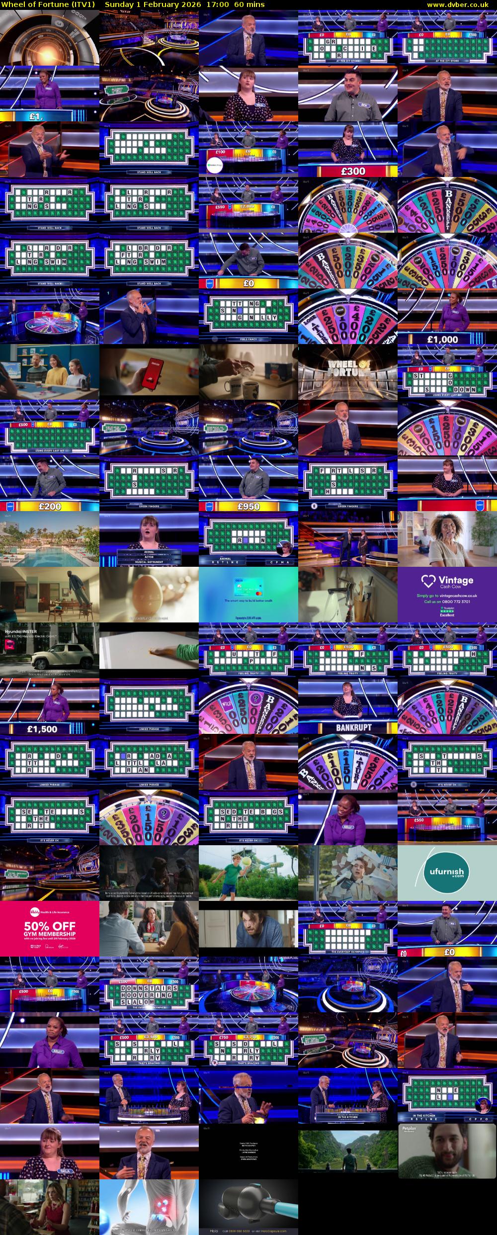 Wheel of Fortune (ITV1) Sunday 1 February 2026 17:00 - 18:00