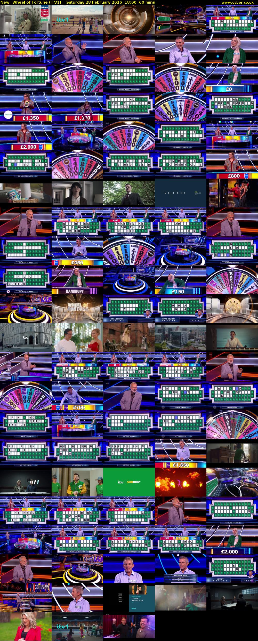 Wheel of Fortune (ITV1) Saturday 28 February 2026 18:00 - 19:00