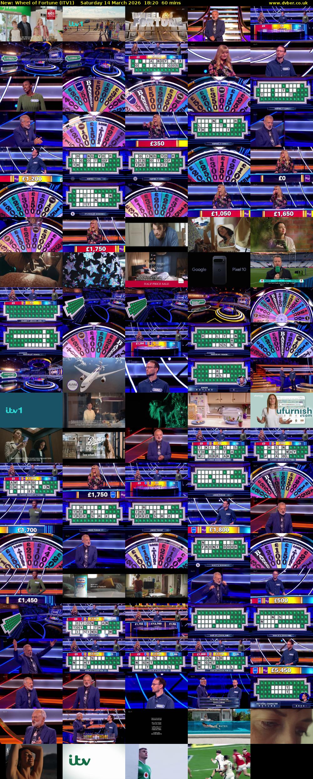 Wheel of Fortune (ITV1) Saturday 14 March 2026 18:20 - 19:20