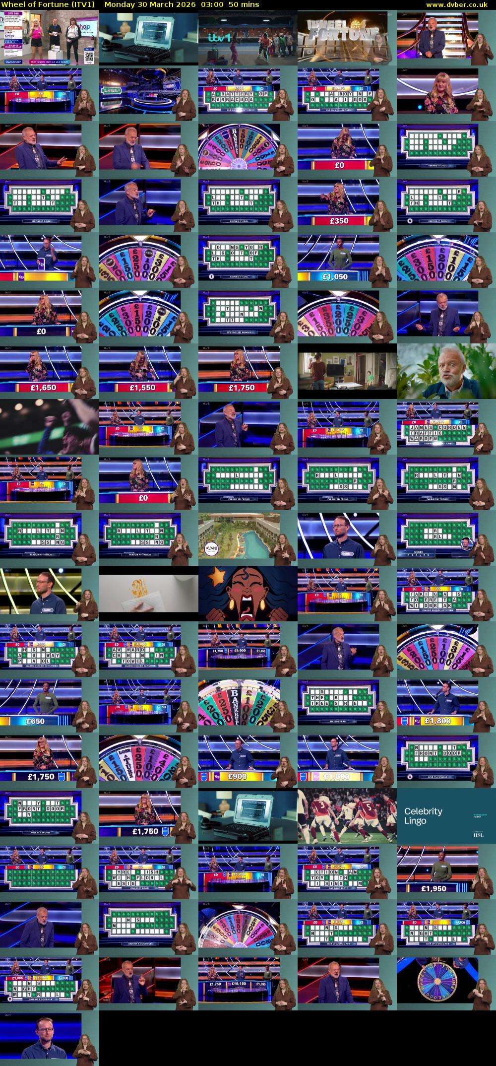 Wheel of Fortune (ITV1) Monday 30 March 2026 03:00 - 03:50
