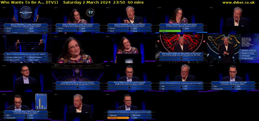 Who Wants To Be A... (ITV1) Saturday 2 March 2024 23:50 - 00:50