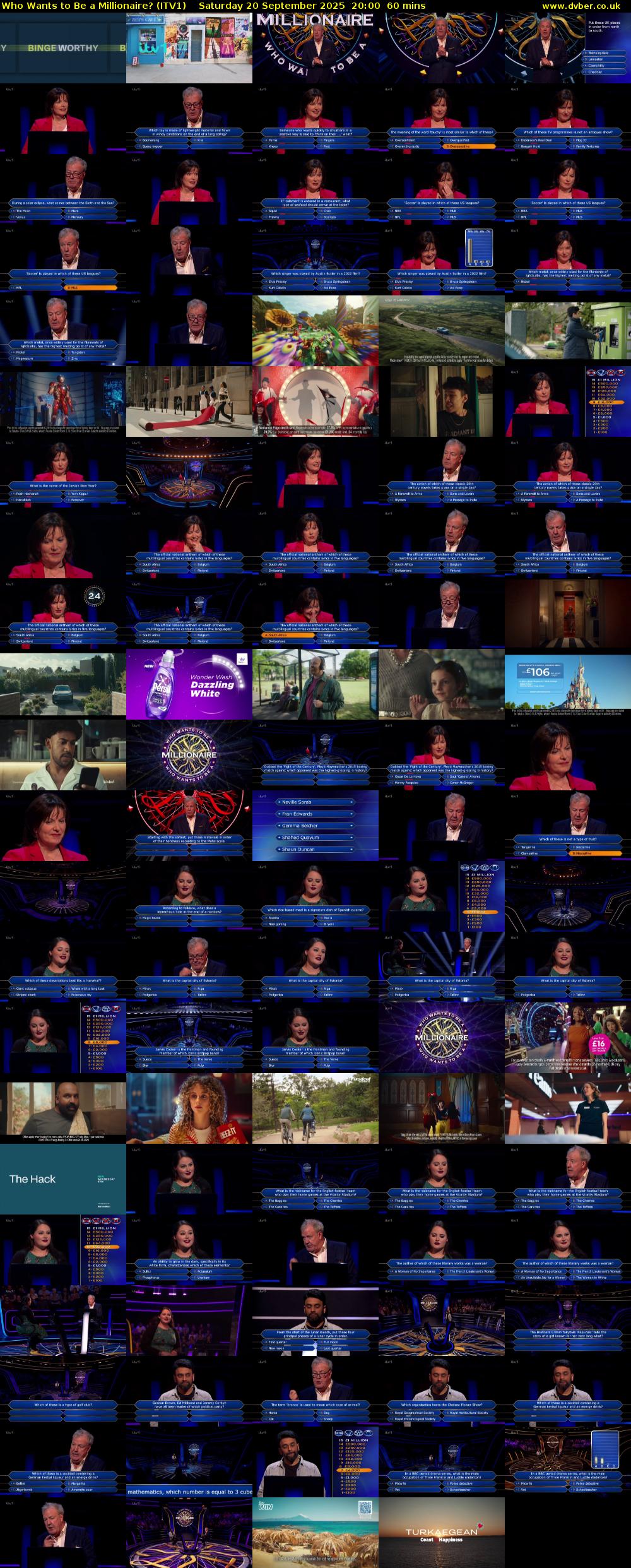 Who Wants to Be a Millionaire? (ITV1) Saturday 20 September 2025 20:00 - 21:00