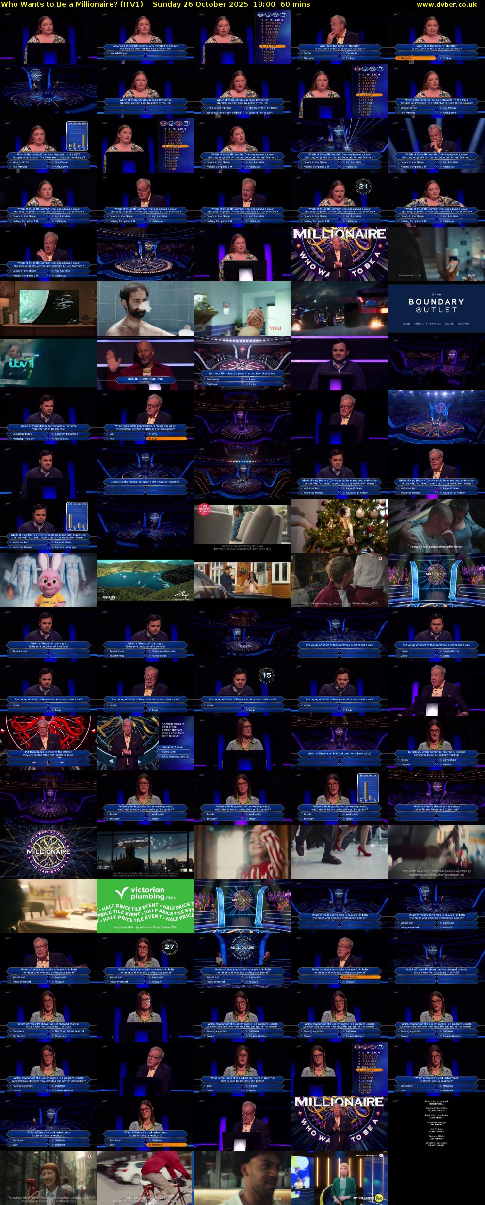 Who Wants to Be a Millionaire? (ITV1) Sunday 26 October 2025 19:00 - 20:00