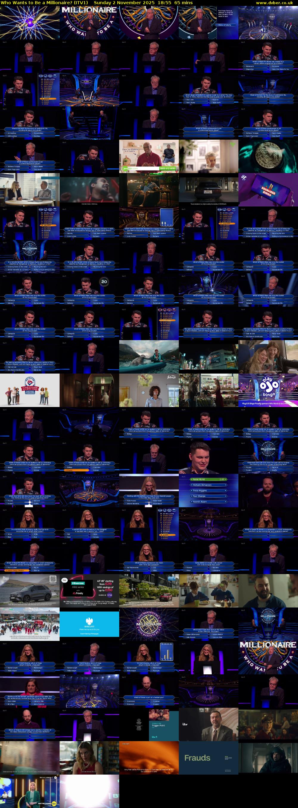 Who Wants to Be a Millionaire? (ITV1) Sunday 2 November 2025 18:55 - 20:00