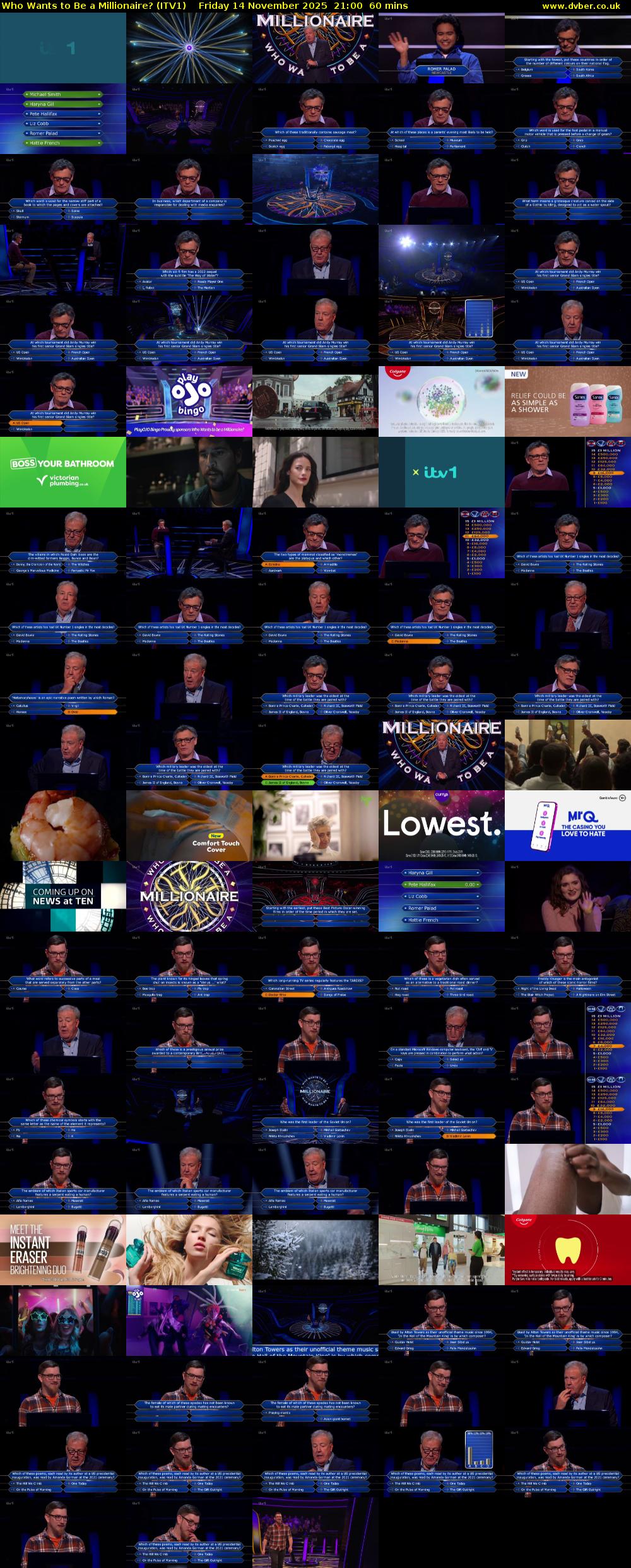 Who Wants to Be a Millionaire? (ITV1) Friday 14 November 2025 21:00 - 22:00
