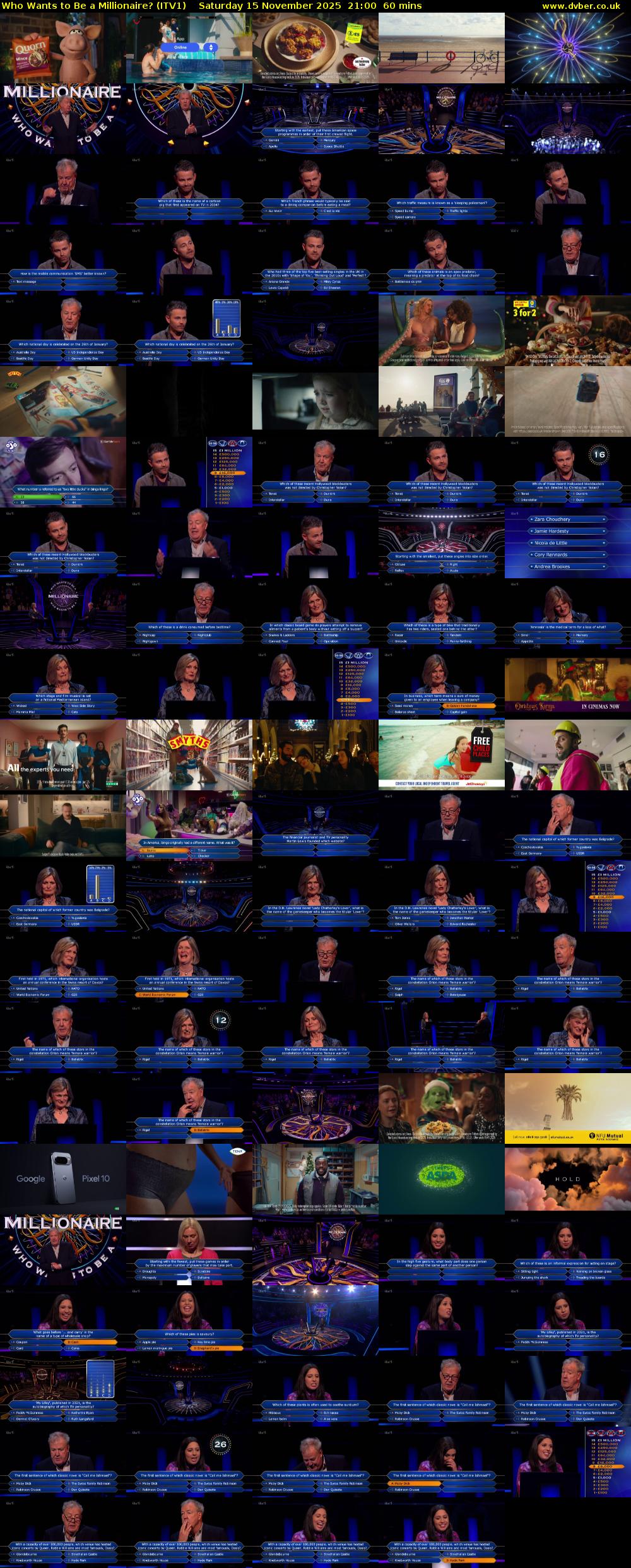 Who Wants to Be a Millionaire? (ITV1) Saturday 15 November 2025 21:00 - 22:00