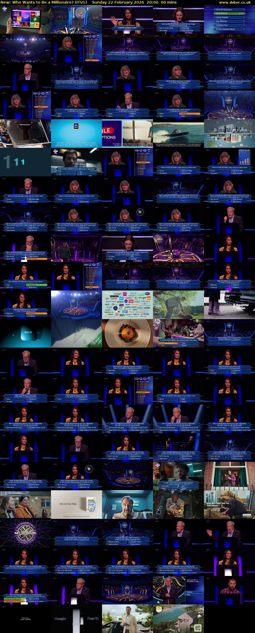 Who Wants to Be a Millionaire? (ITV1) Sunday 22 February 2026 20:00 - 21:00