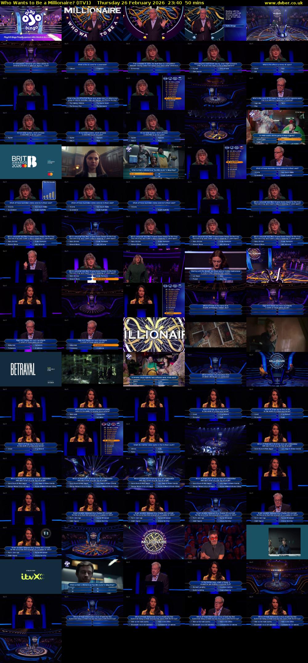 Who Wants to Be a Millionaire? (ITV1) Thursday 26 February 2026 23:40 - 00:30