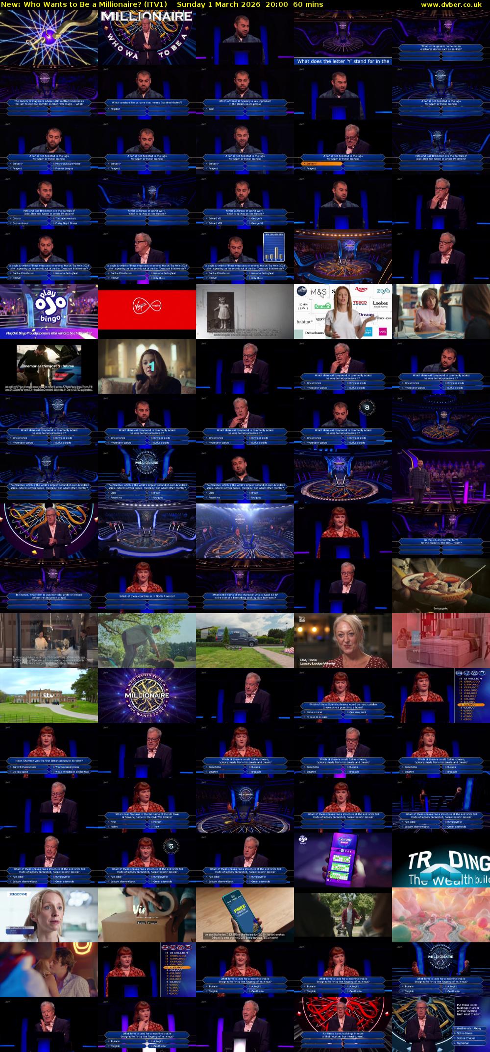 Who Wants to Be a Millionaire? (ITV1) Sunday 1 March 2026 20:00 - 21:00