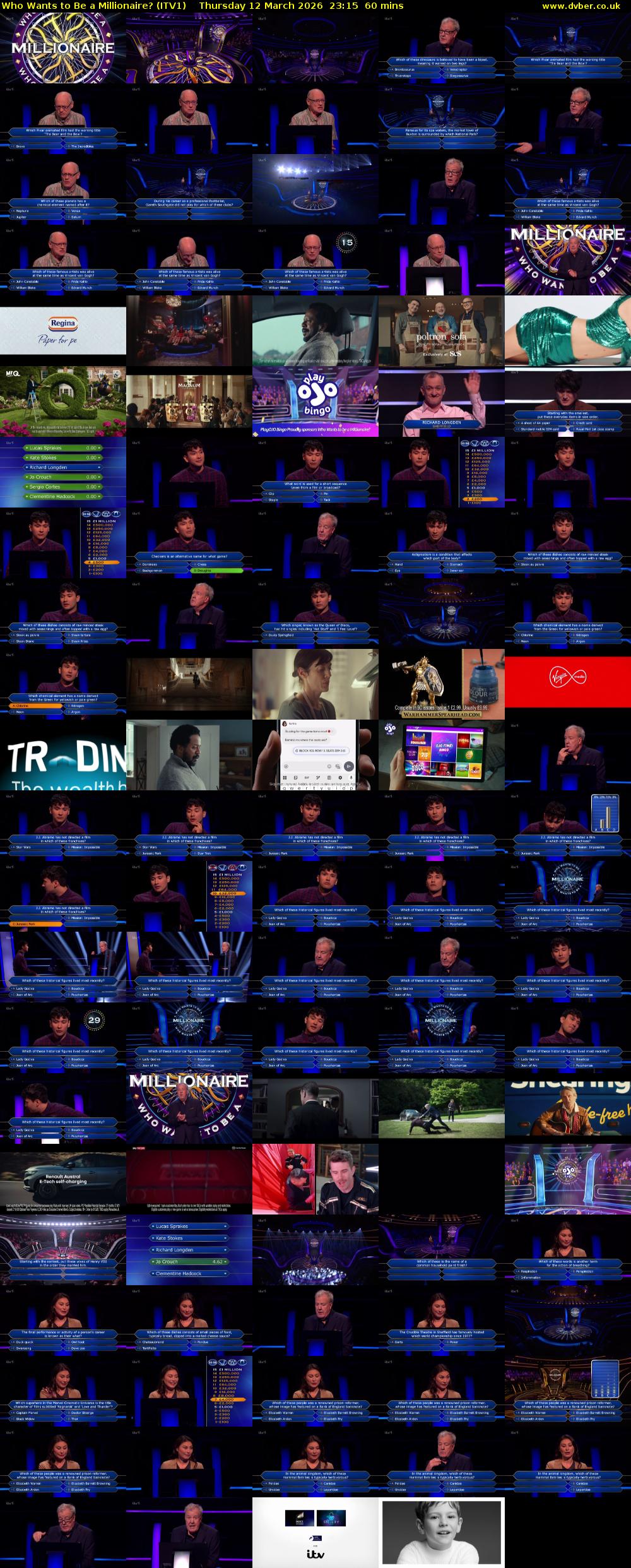 Who Wants to Be a Millionaire? (ITV1) Thursday 12 March 2026 23:15 - 00:15