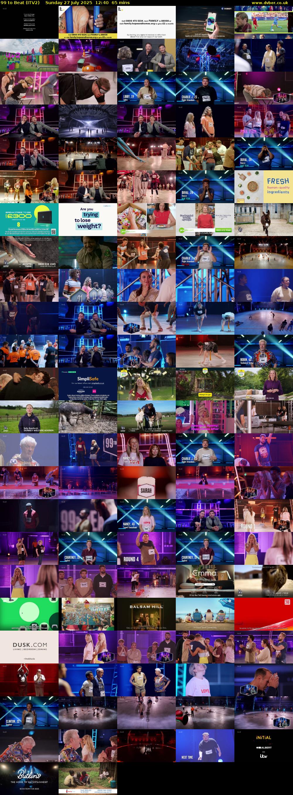 99 to Beat (ITV2) Sunday 27 July 2025 12:40 - 13:45