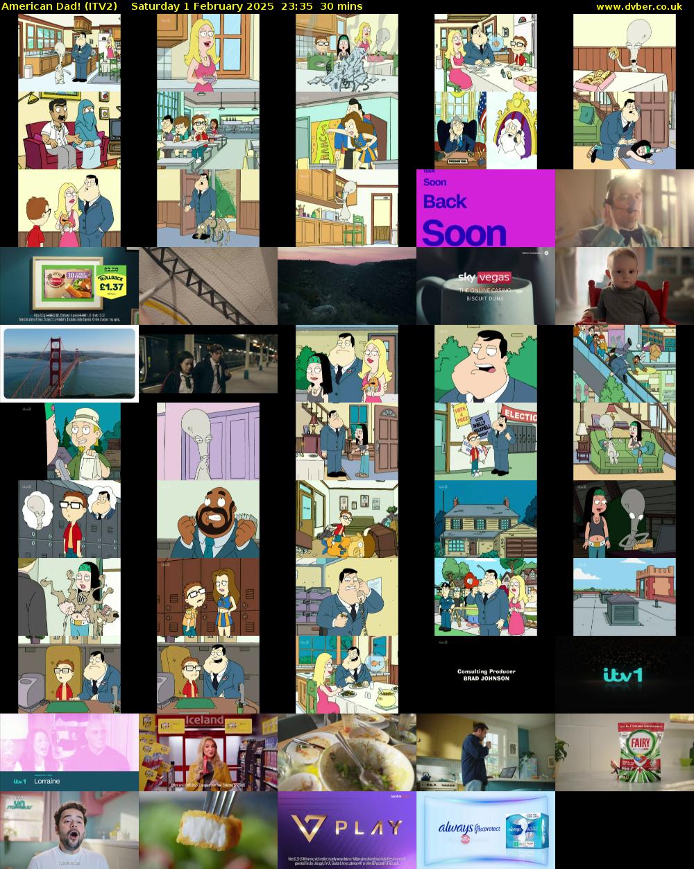 American Dad! (ITV2) Saturday 1 February 2025 23:35 - 00:05
