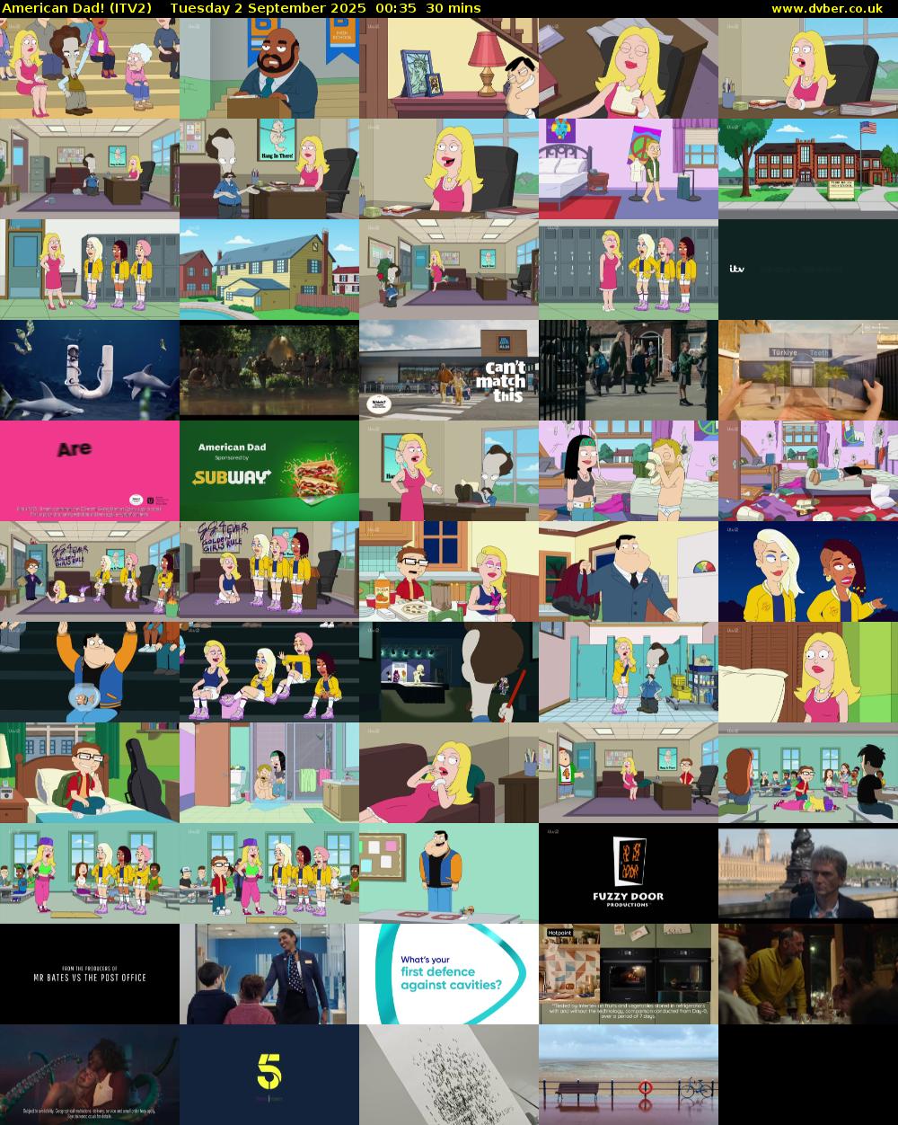 American Dad! (ITV2) Tuesday 2 September 2025 00:35 - 01:05
