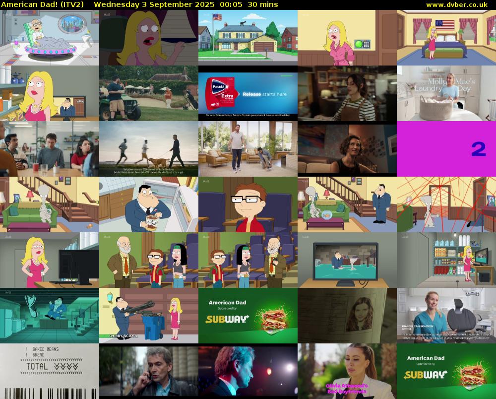 American Dad! (ITV2) Wednesday 3 September 2025 00:05 - 00:35