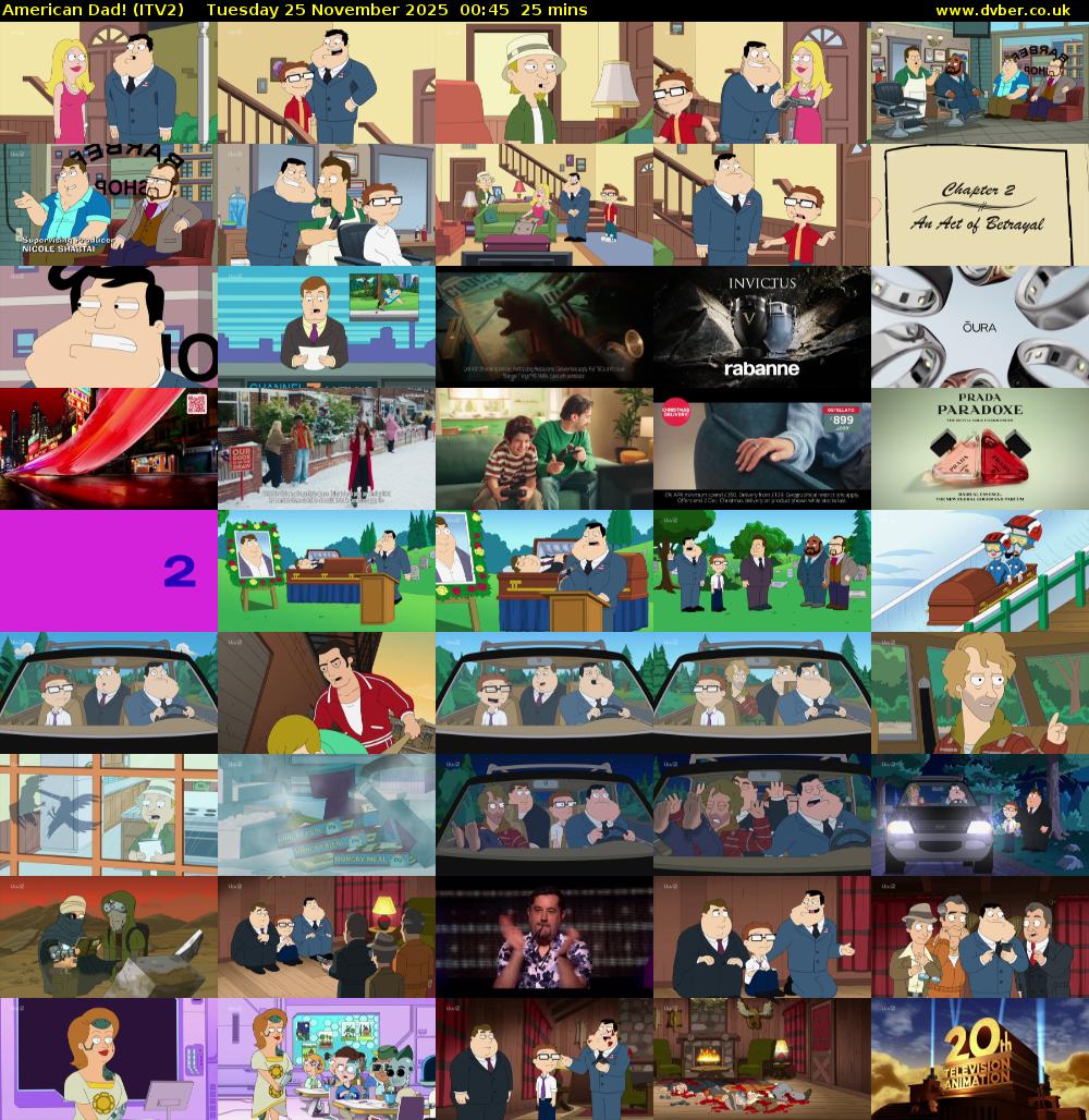 American Dad! (ITV2) Tuesday 25 November 2025 00:45 - 01:10